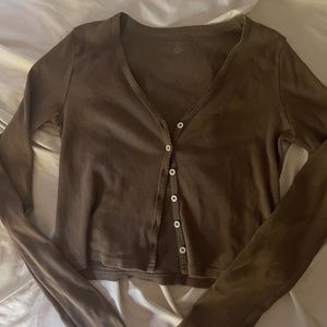 Brandy Melville long sleeve brown button up top